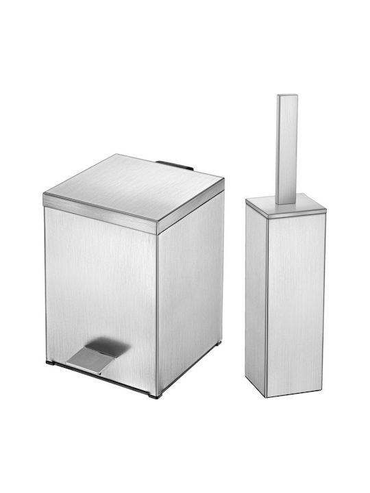 Sanco Inox Set perie de toaletă și coș de gunoi pentru baie Închidere lentă 5lt Argintiu