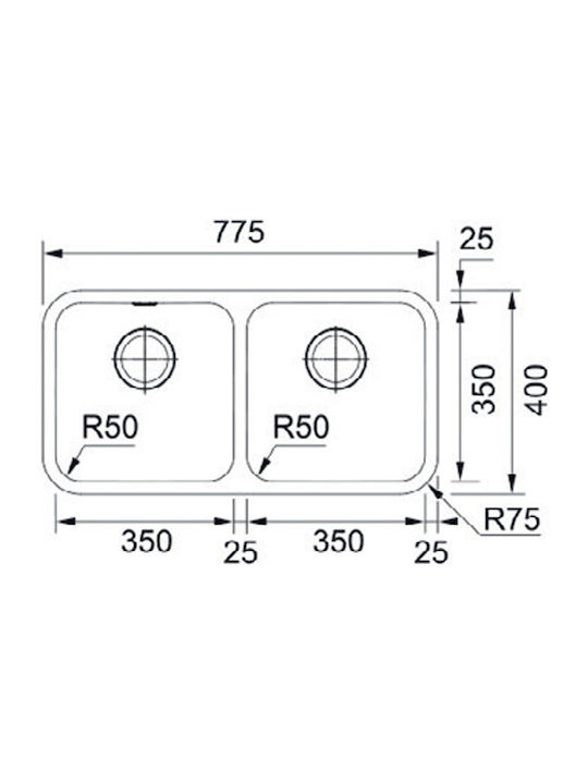 Franke Bell Bcx 120-35-35 Υποκαθήμενος Νεροχύτης Inox Μ77.5xΠ40cm Ασημί