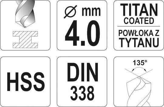 Hss-Tin 4 Mm Метален Свредло Yt-44640 Yato
