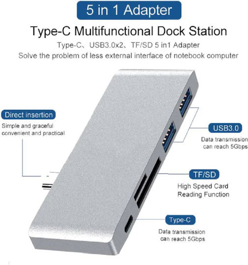 Type-c Ports Hub 4 Θυρών USB 3.1 με σύνδεση USB-C Γκρι