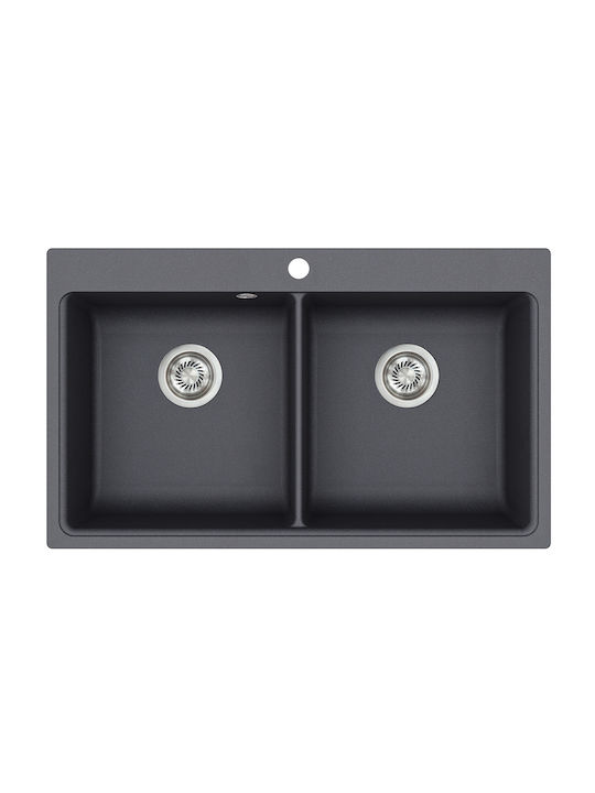 Magna SQM200 Drop-In Kitchen Sink Made of Liquid Granite 86x51cm Graphite