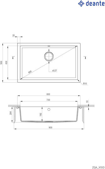 Deante Chiuvetă Bucătărie Drop-In Din Granit Lichid L80xL50cm Gri