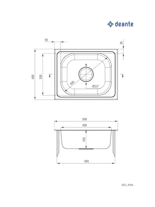 Deante Ένθετος Νεροχύτης Inox Brushed με Μπαταρία Μ40xΠ50cm Ασημί