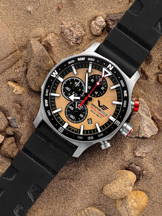 Vostok Europe Expedition Men's Chronograph Battery Watch with Black Rubber Strap