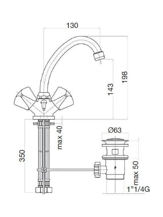 Fiore Classic Μπαταρία Νιπτήρα Ασημί