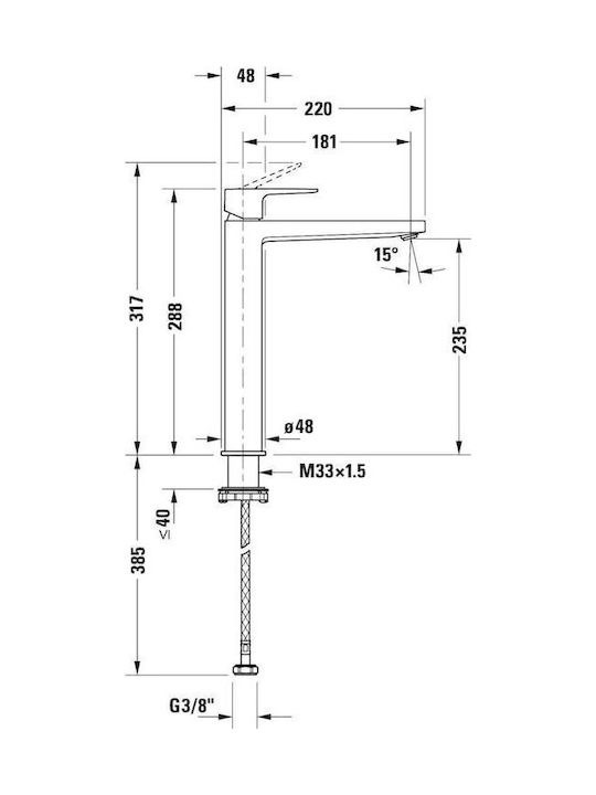 Duravit Αναμεικτική Μπαταρία Νιπτήρα Ψηλή Μαύρη