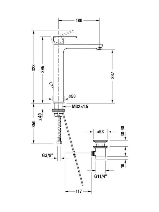 Duravit Αναμεικτική Μπαταρία Νιπτήρα Ψηλή Ασημί