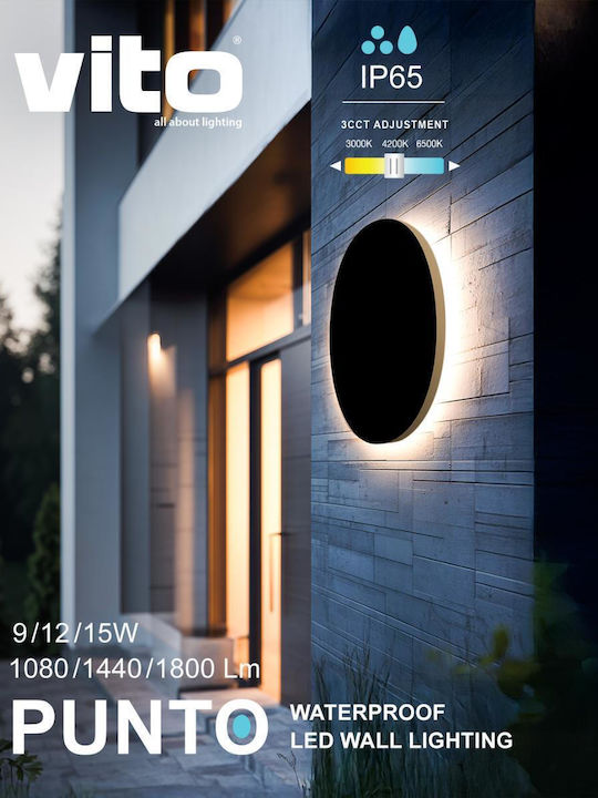 Vito Wall-Mounted Outdoor Lighting LED IP65 9W with Adjustable White Light 24x24x5cm