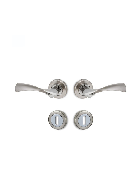 Conset Conset Middle Door Lever with Rosette Pair with Mouthpiece Nickel C1415ROR S05S04