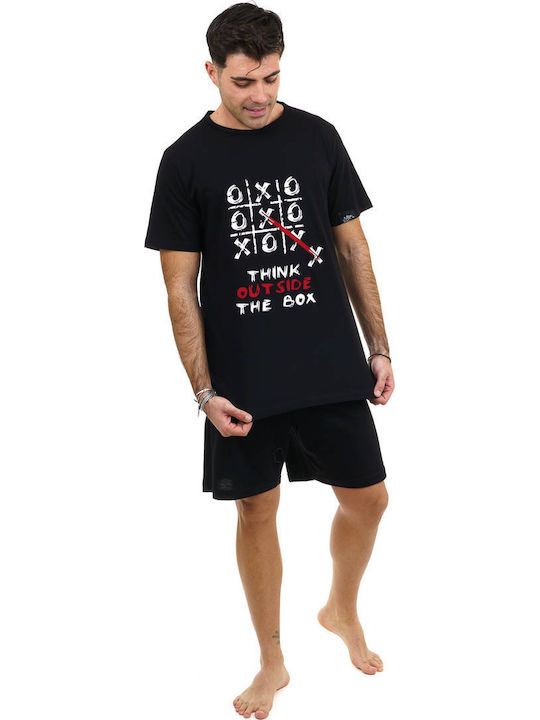 Sara Sommer Herrenpyjama Baumwollene Schwarze 1288-MAUVRO
