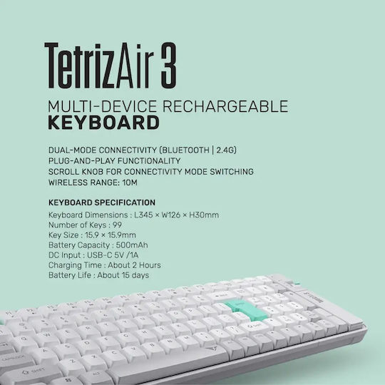 Alcatroz Tetriz Air 3 Wireless Bluetooth Keyboard English US Winter White