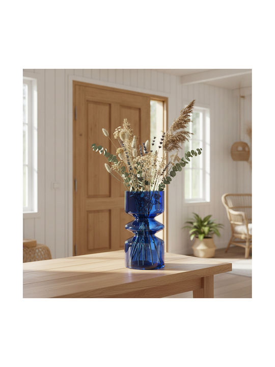 Boltze Διακοσμητικό Βάζο Γυάλινο Μπλε 13.5xΥ26cm