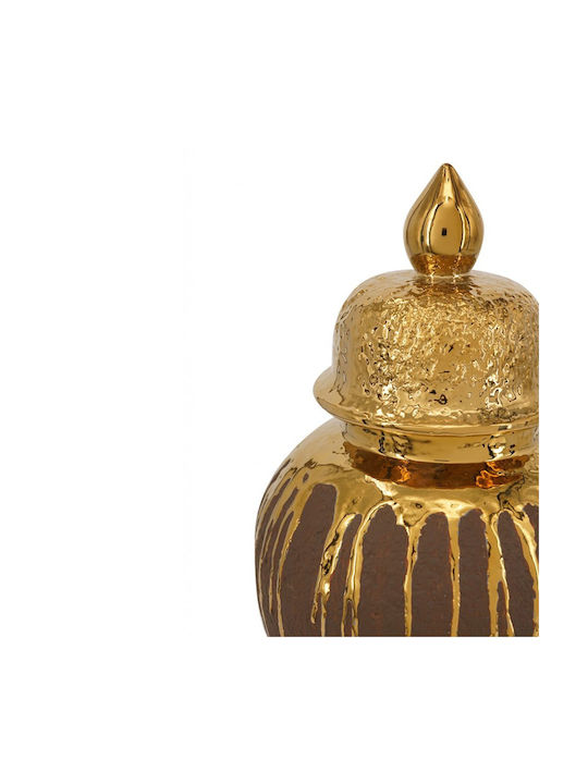 Artekko Candia Ceramic Vase With Lid Brown Gold 21.5x21.5x41.5 Cm