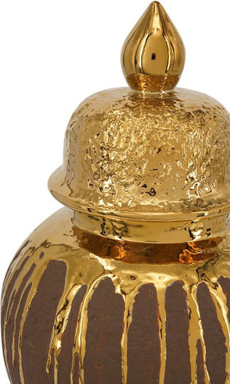 Artekko Candia Keramische Vase Mit Deckel Braun Gold 21,5x21,5x41,5 cm
