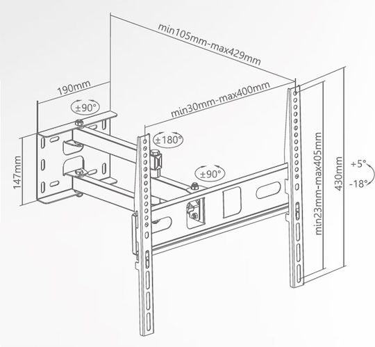 Superior Electronics 32-55 Full Motion Extra Slim 188-0041 Wall TV Mount with Arm up to 55" and 35kg