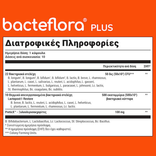 Olonea BacteFlora Plus Συμπλήρωμα με Προβιοτικά & Πρεβιοτικά 10 φυτικές κάψουλες