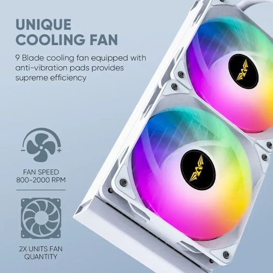 Armaggeddon DF-ADV-A240ARGB-W AIO CPU Liquid Cooling with 2 120mm Fans and ARGB Lighting White