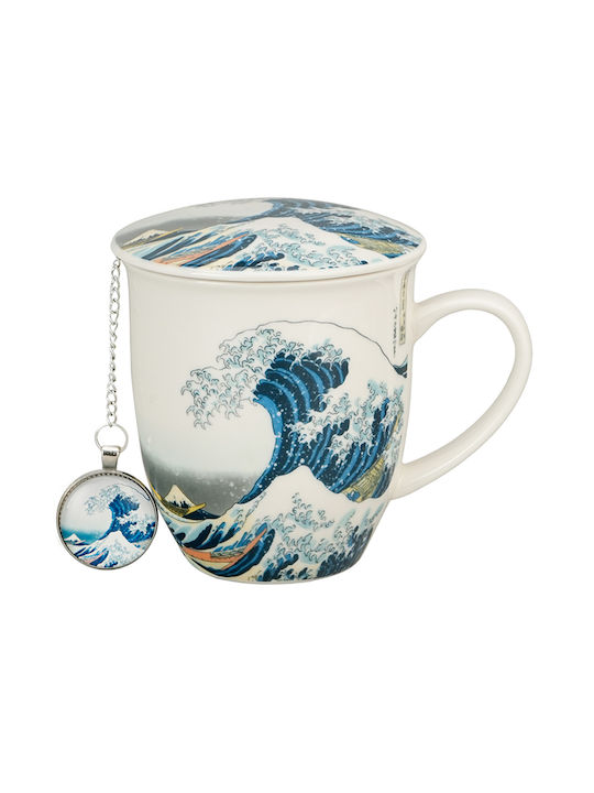 Cană Great Wave Din Porțelan Cu Capac 400ml