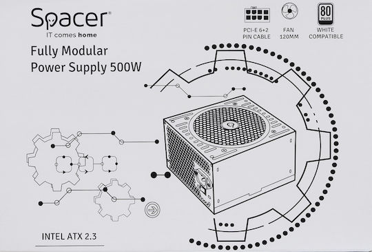 Spacer SP-MP-500 500W Μαύρο Τροφοδοτικό Υπολογιστή Full Modular 80 Plus Standard