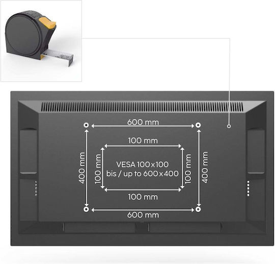Hama Стойка За Телевизор 220898 Стенен Монтаж Екрани 32" До 85" Vesa До 600x400 До 50кг Регулируема Черна