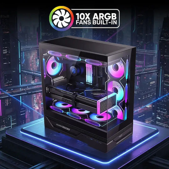 Armaggeddon Aquaron Xtreme X10 Gaming Midi Tower Computer Case with Side Window and ARGB Lighting Black