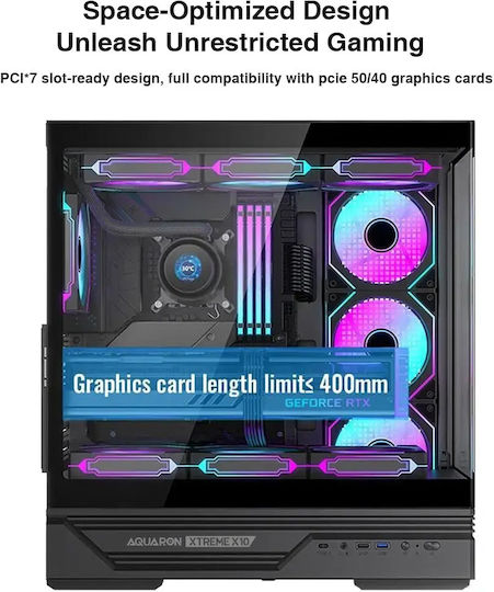 Armaggeddon Aquaron Xtreme X10 Gaming Midi Tower Computer Case with Side Window and ARGB Lighting Black