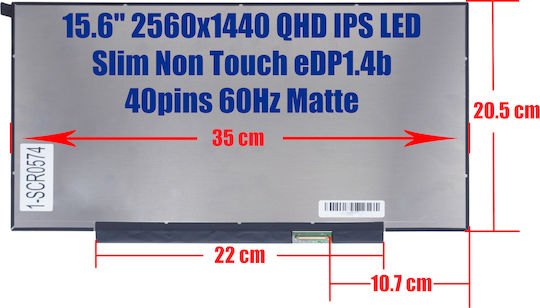 Monitor 15.6" IPS / LED / Slim / Touch / 60Hz 2560x1440 Matte 40 Pin for Laptop Acer Aspire 5 A515-58M 1-SCR0574