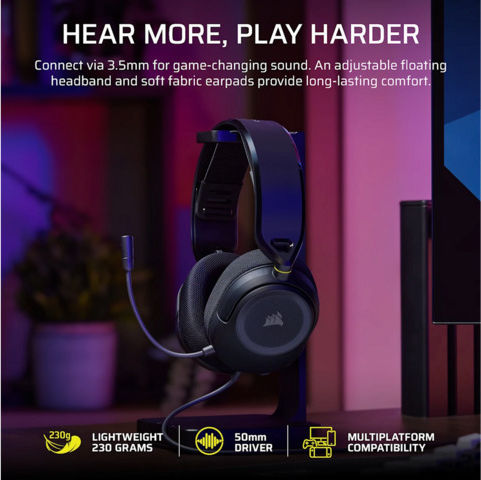 Corsair HS35 V3 Over Ear Gaming Headset with 3.5mm Connection Carbon for Nintendo Switch / Nintendo Switch 2 / PC / PS4 / PS5 / XBOX