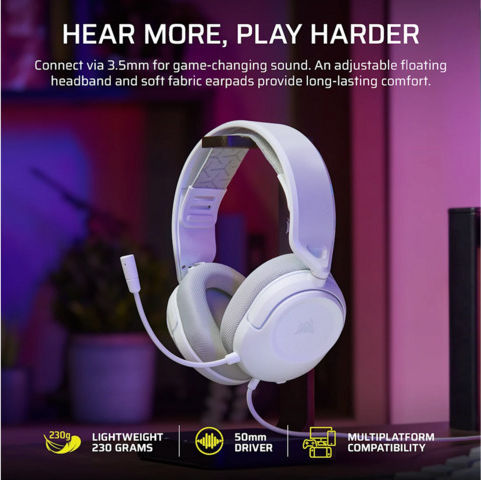 Corsair HS35 V3 Over Ear Gaming Headset with 3.5mm Connection White for Nintendo Switch / Nintendo Switch 2 / PC / PS4 / PS5 / XBOX