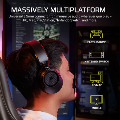 Corsair HS35 V3 Over Ear Gaming Headset with 3.5mm Connection Carbon for Nintendo Switch / Nintendo Switch 2 / PC / PS4 / PS5 / XBOX