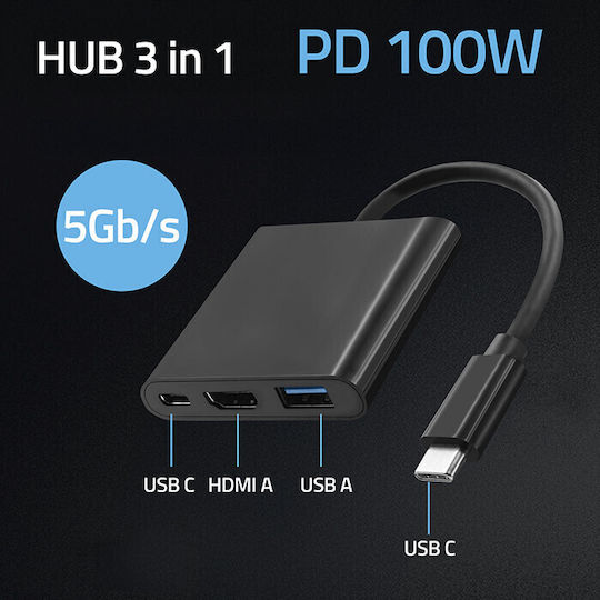 Qoltec USB-C Stație de andocare cu HDMI 4K PD Negru (50430)