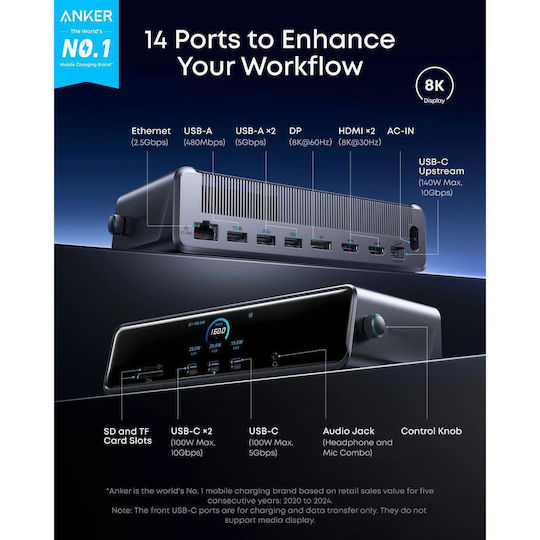 Anker Prime Docking Station with HDMI/DisplayPort Grey