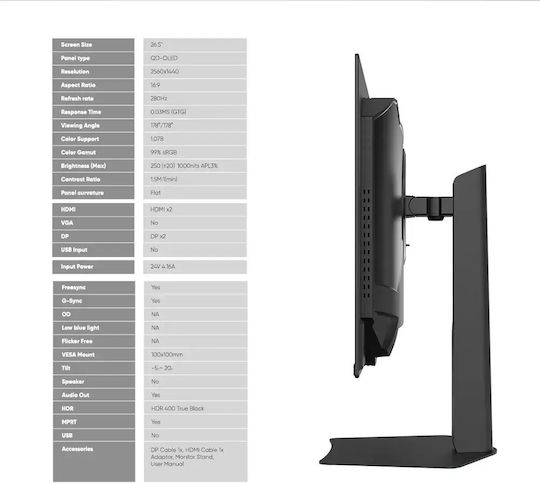 Armaggeddon PXP-27UXO-B QD-OLED Gaming Monitor 27" QHD 2560x1440 280Hz with Response Time 1ms GTG