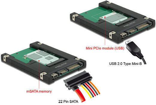DeLock SATA 22pin / USB 2.0 Mini-B към mSATA 62853 Конвертор
