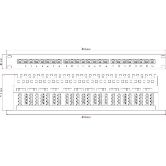 A-LAN Patch Panel για Rack 1U 25 Θυρών Μαύρο