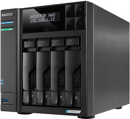 Asustor Lockerstor 4 Gen2 (AS6704T V2) NAS Tower with 4 Slots for HDD M.2 SSD and 2 Ethernet Ports