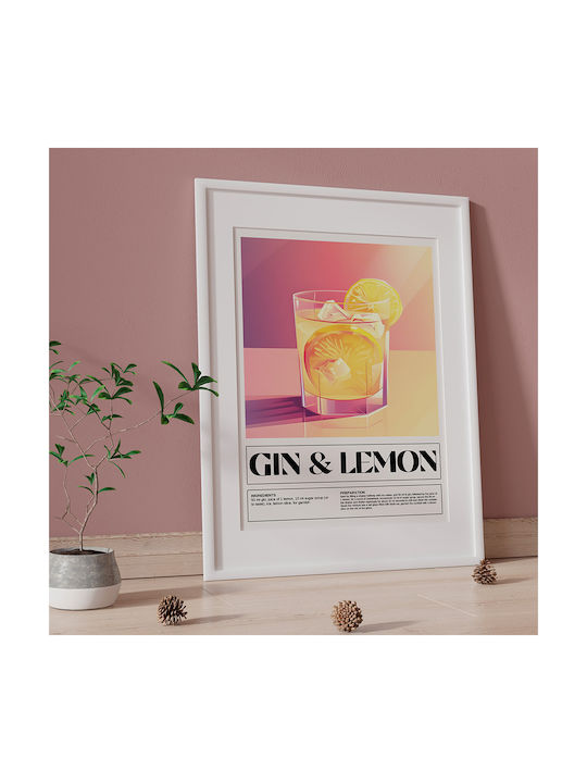 Poster Gin & Lemon Cocktail Pst25465 21cm X 30cm White Wooden Frame