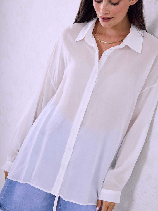 Celestino Women's Kaftan Shirt Semi-Sheer Loose Fit White