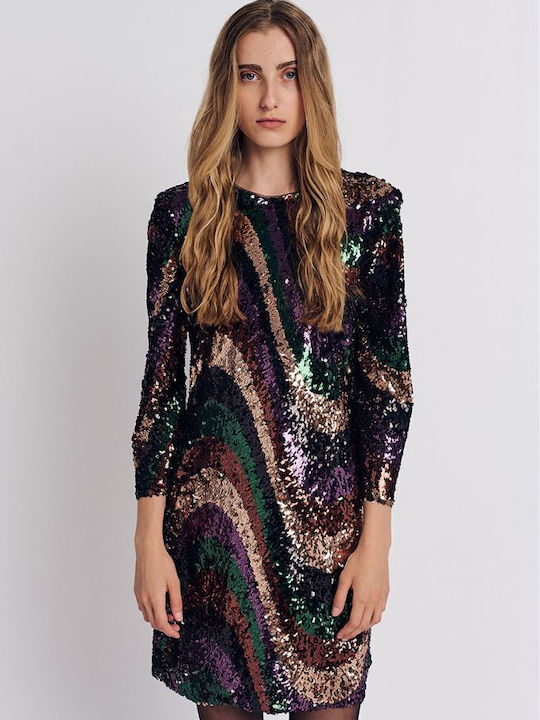 Mini Evening Dress Open Back with Mesh Printed