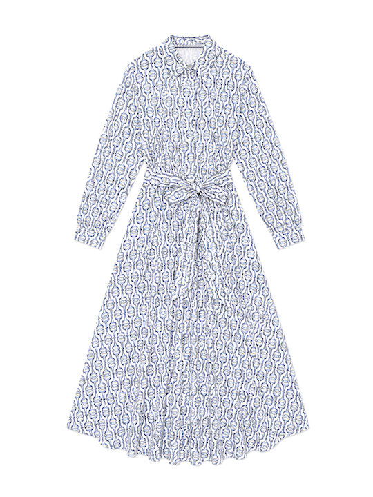Maxi Hemdkleid Ecru- Blau