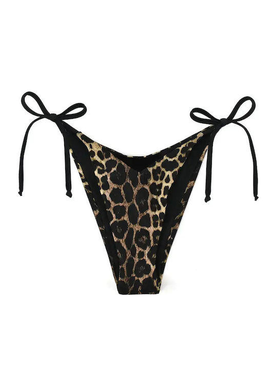 Cat Bikini Slip με Κορδονάκια Brown
