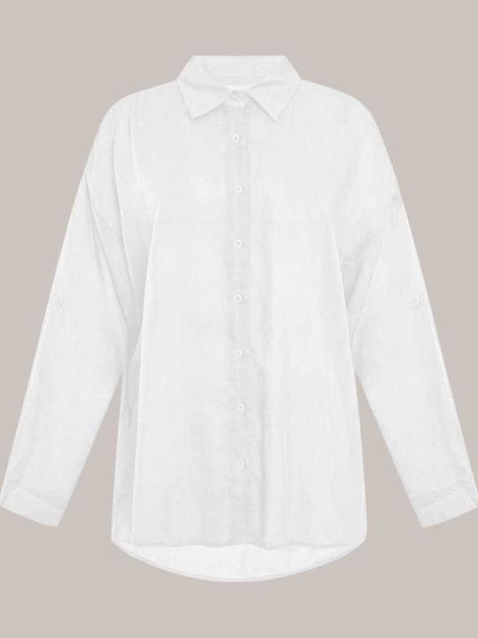 Celestino Women's Kaftan Shirt Semi-Sheer Loose Fit White