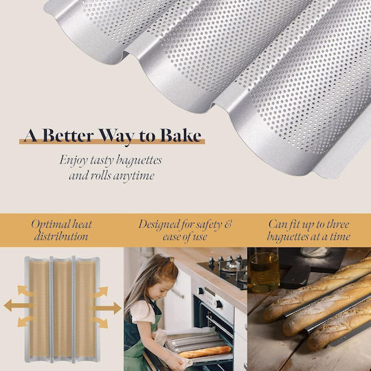 Tavă de Copt Non-Stick din Aluminiu pentru Baghete L38.5 x A28.5 x Î3.5 cm Gourmeo