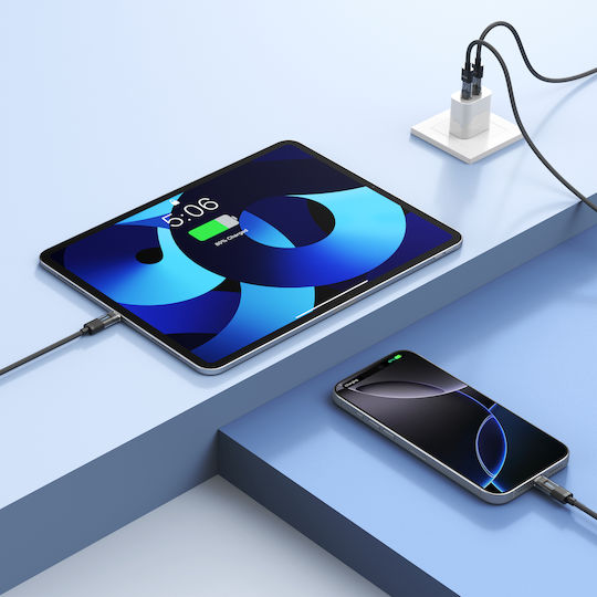 Veger LED / Braided USB 2.0 Cable USB-C male - USB-C 100W Μαύρο 1.5m CC16