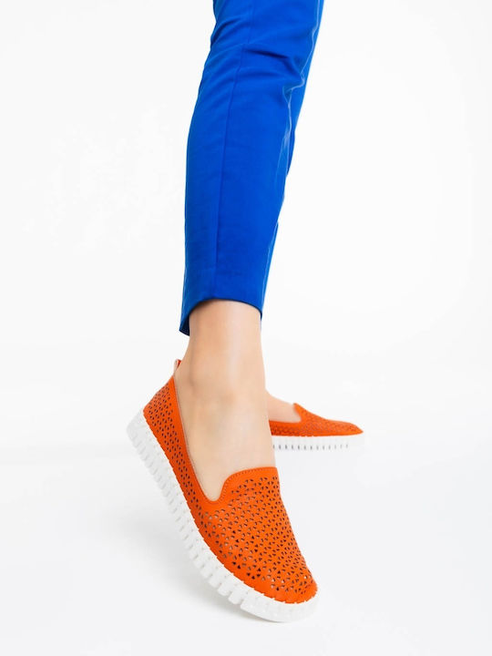 Espadrile Dama Din Piele În Culoare Portocalie