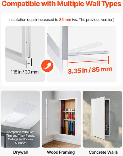 Vevor Πόρτα Επίσκεψης Γυψοσανίδας 77x39 Εκ Γαλβανισμένος Χάλυβας Λευκή Άνοιγμα 37x75 Εκ Jsjxmb1429in7lpr9001v0