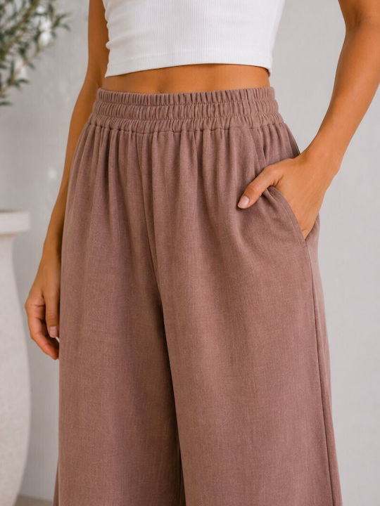 Women's High Rise Pantaloons with Rubber Band in Loose Fit Brown