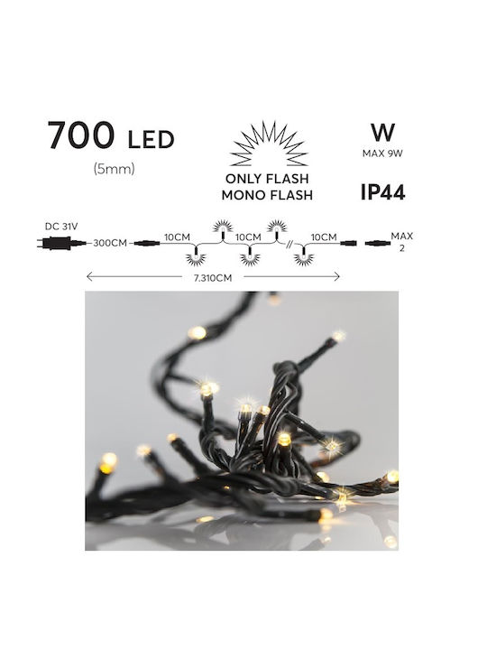 700 LED Weihnachtsbeleuchtung 70m Wärmes Weiß in Reihe