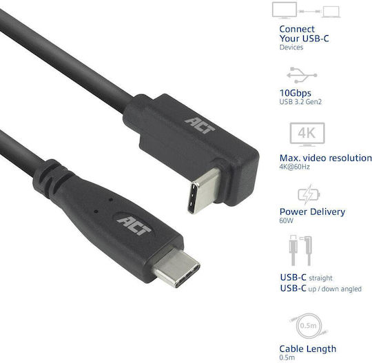 Act USB 3.2 Video Cable USB-C male - USB-C / DisplayPort 60W PD 0.5m