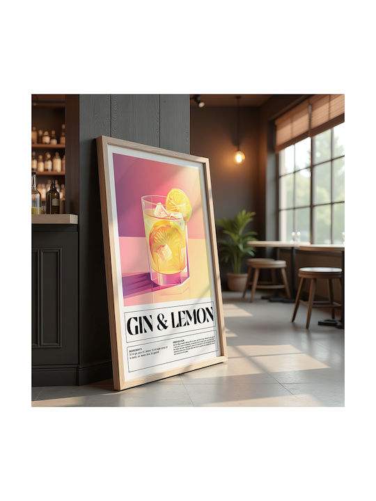 Poster Gin & Lemon Cocktail Pst25465 40cm X 50cm Black Wooden Frame